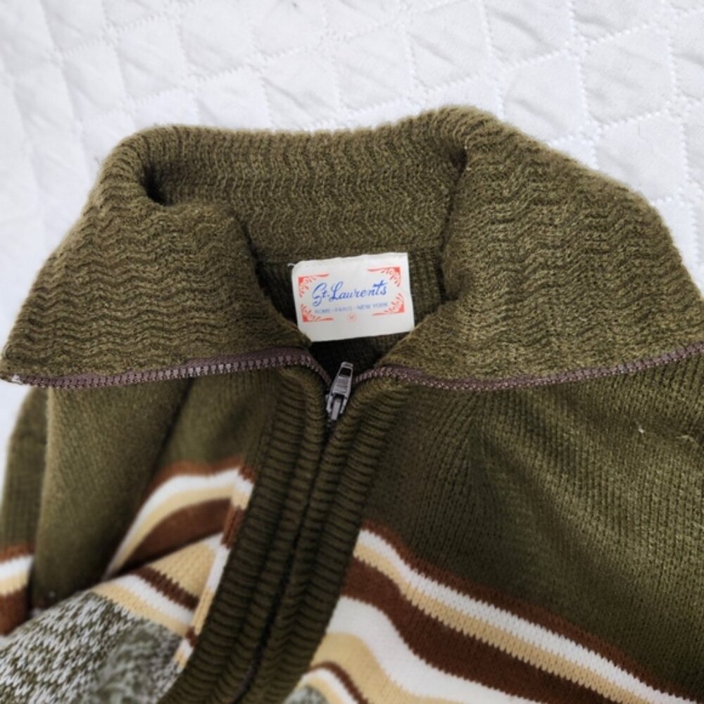 St. Laurents vintage Olive Green and Gray Men's Sweater Size medium - Picture 9 of 9